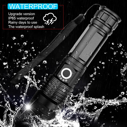A durable, waterproof USB rechargeable flashlight with adjustable zoom and powerful LED light.