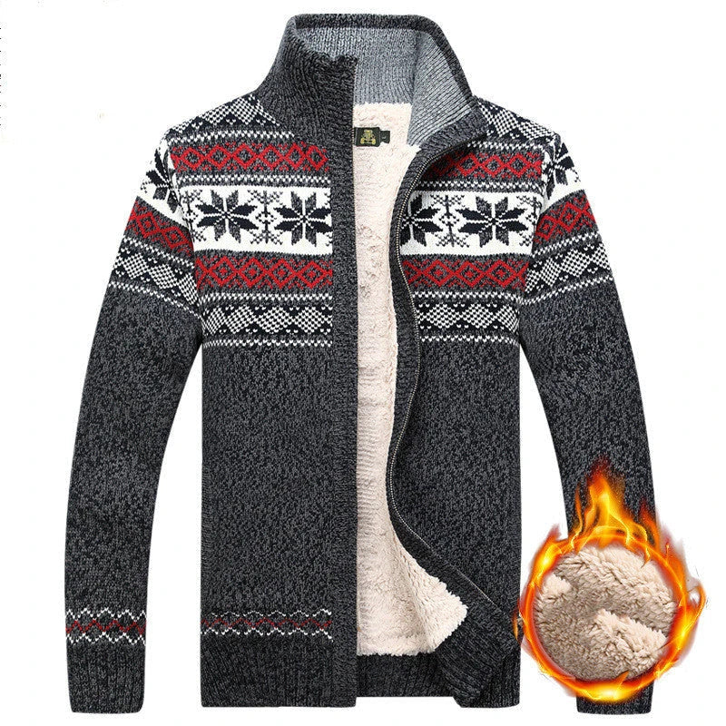 Cozy and stylish velvet winter cardigan for men, available in blue, white, red, and grey colors