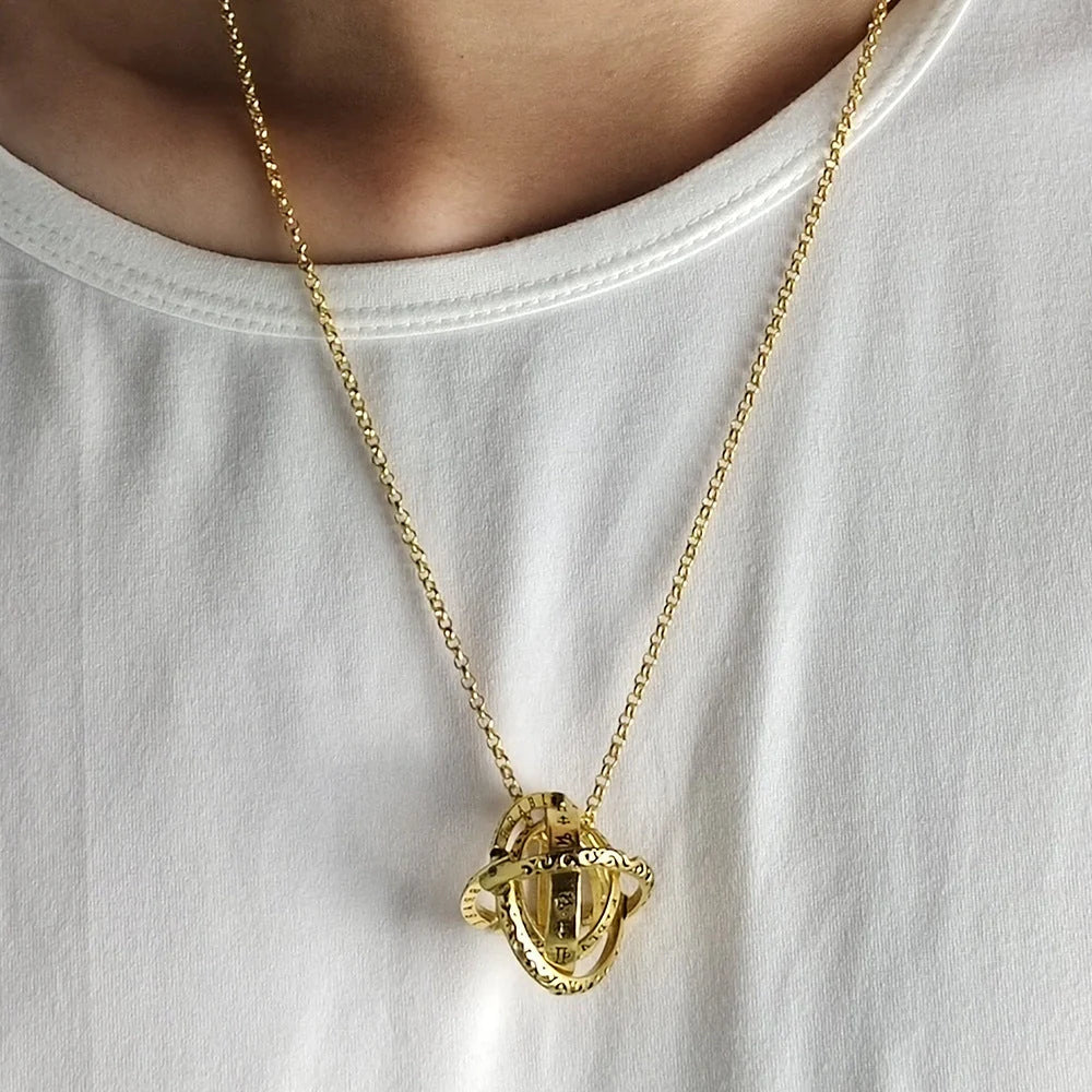 Germany Astronomical Ball Ring Necklace with flip deformation feature in silver and gold
