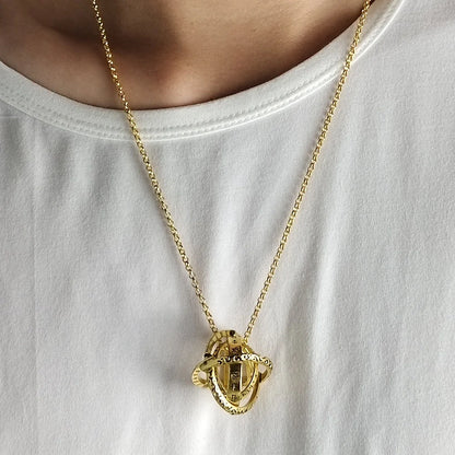 Germany Astronomical Ball Ring Necklace with flip deformation feature in silver and gold