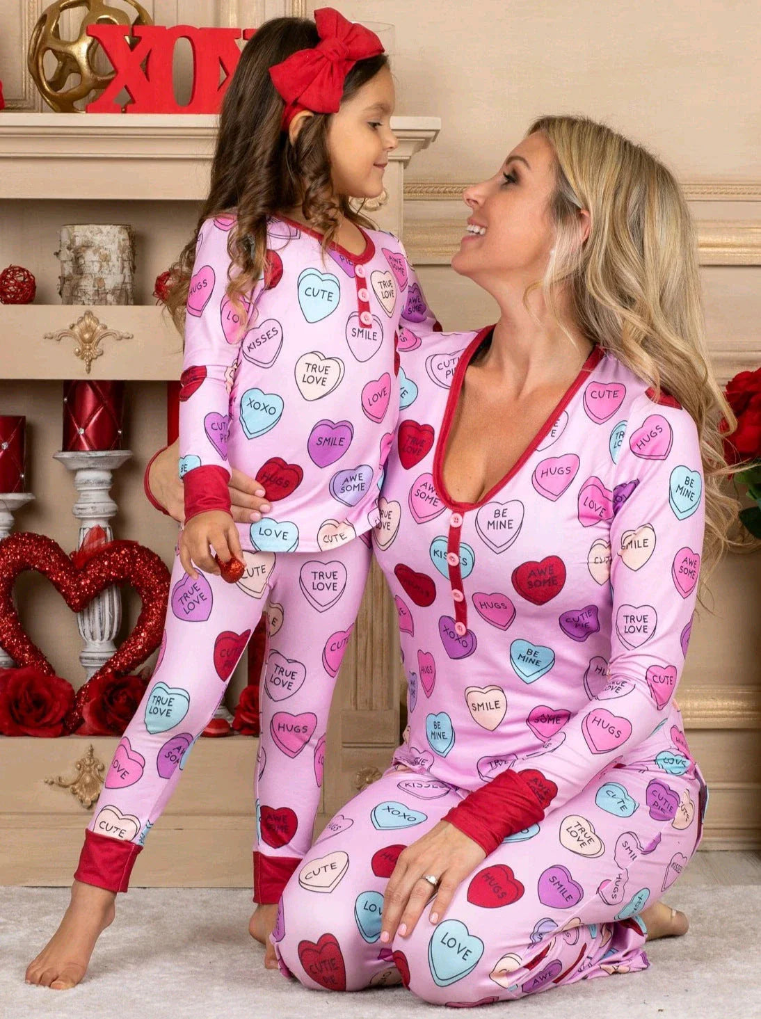 Cozy family matching Valentine's Day pajamas in soft cotton with heart print design