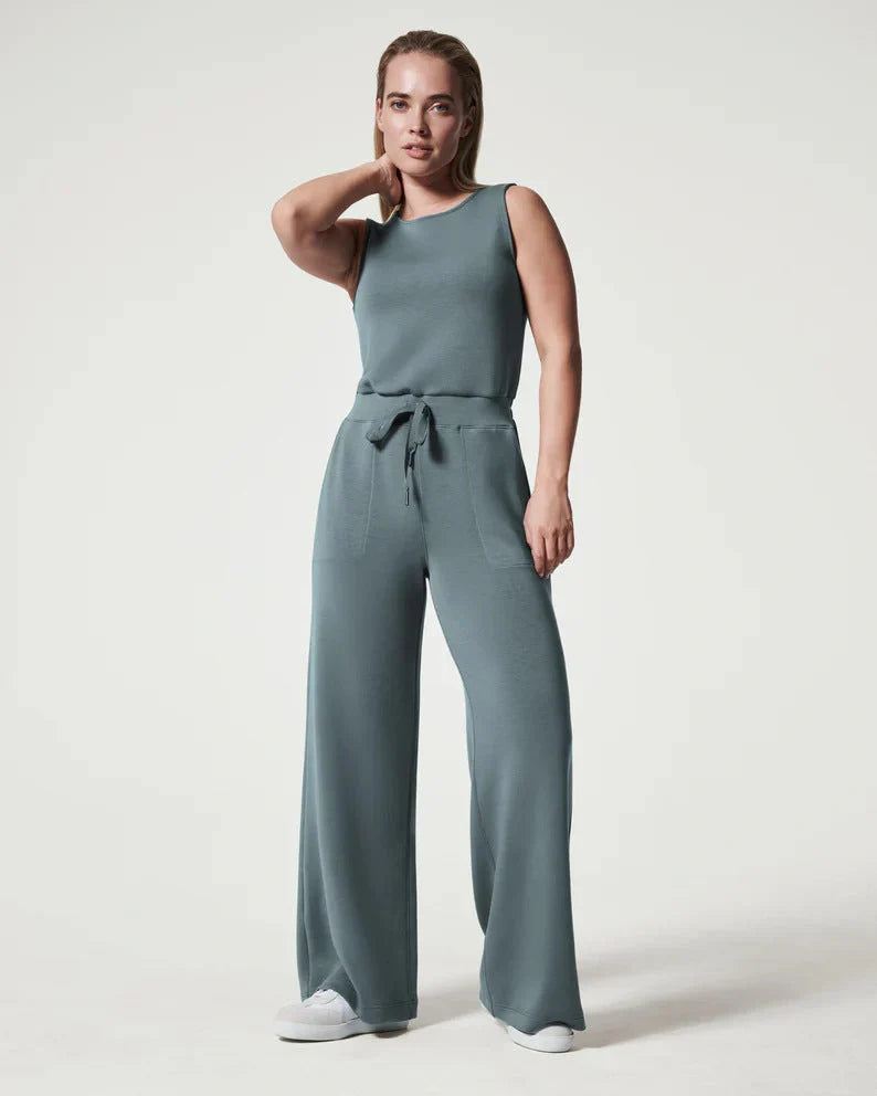 Women's lace-up jumpsuit pants in polyester, sleeveless design, available in multiple colors and sizes
