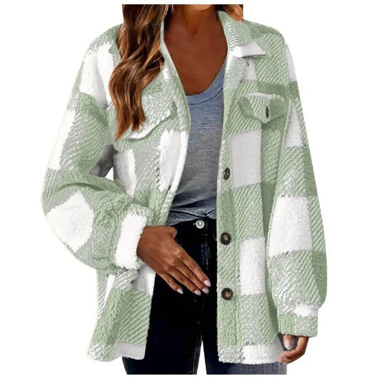 Lamb Fleece Jacket in pink, black, khaki, and light green - lightweight and warm