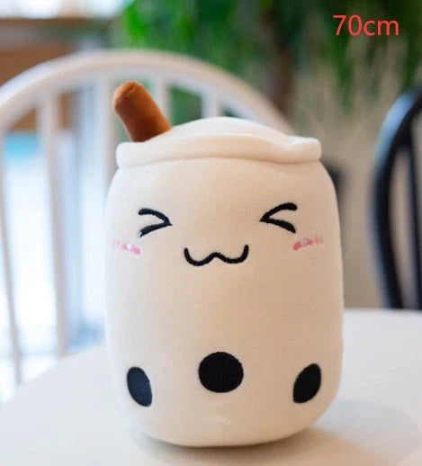 Strawberry Milk Tea Plush Boba Toy Pillow in various colours and sizes