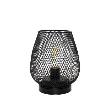 Retro iron art table lamp with hollowed out birdcage design and glass shade