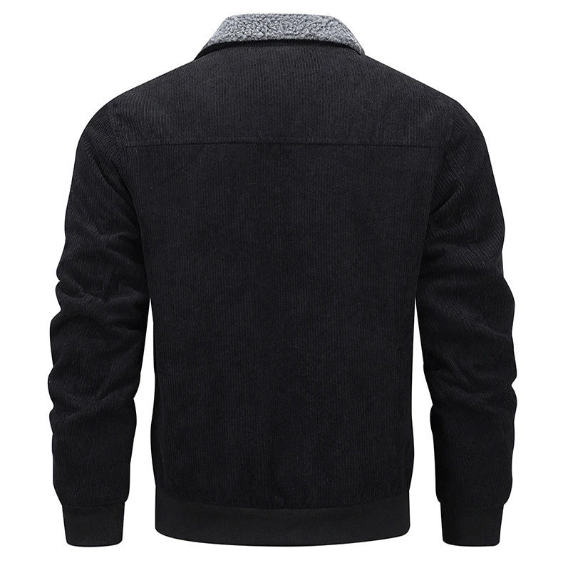 Men's fleece jacket with a lapel design, pockets, and available in multiple colors