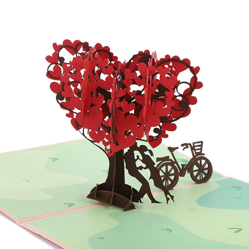 Elegant 3D pop-up wedding and anniversary greeting cards with laser-cut designs in a variety of romantic themes
