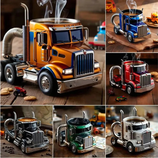 Handcrafted semi-truck shaped coffee mug for truck enthusiasts