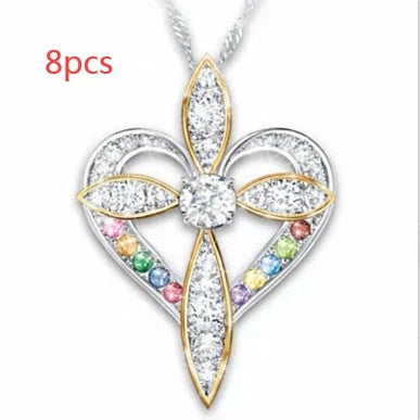Elegant heart-shaped cross pendant necklace with adjustable chain, perfect for unisex wear.