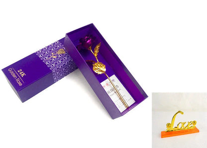 A luxurious 24K gold-plated rose flower bouquet set with a gift box and tote bag