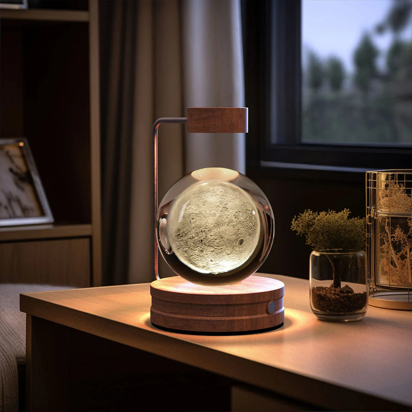 Enchanting crystal ball night light with cosmic designs, creating a warm and soothing ambiance in any room.