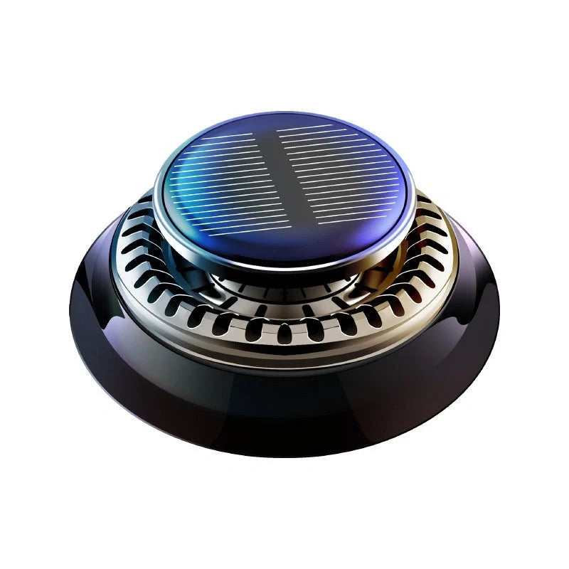 Solar-powered kinetic car air freshener with double ring rotation