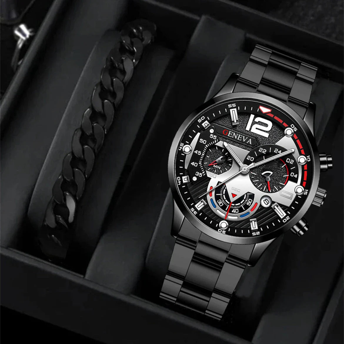 Premium stainless steel men's watch with bracelet in multiple color options