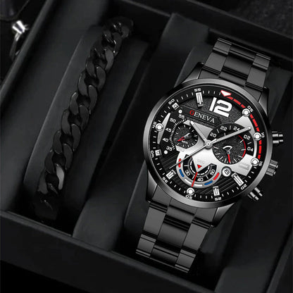Premium stainless steel men's watch with bracelet in multiple color options