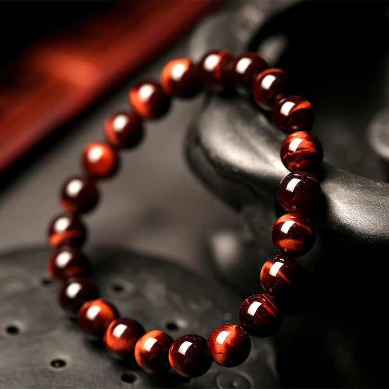 Vintage red tiger eye anti-fatigue bracelet with geometric design