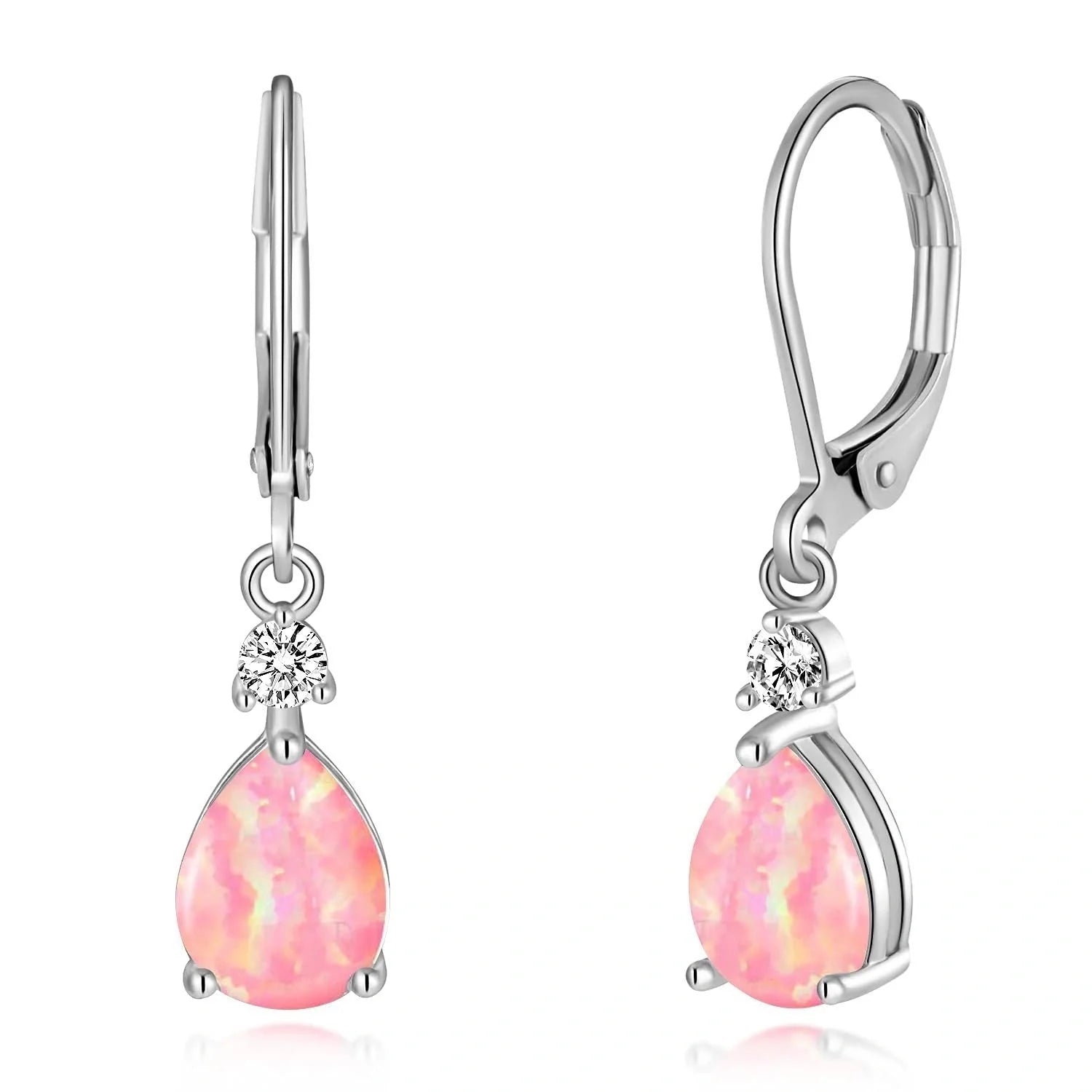Elegant White Opal Drop Earrings for women with Australian opals in a geometric water droplet design