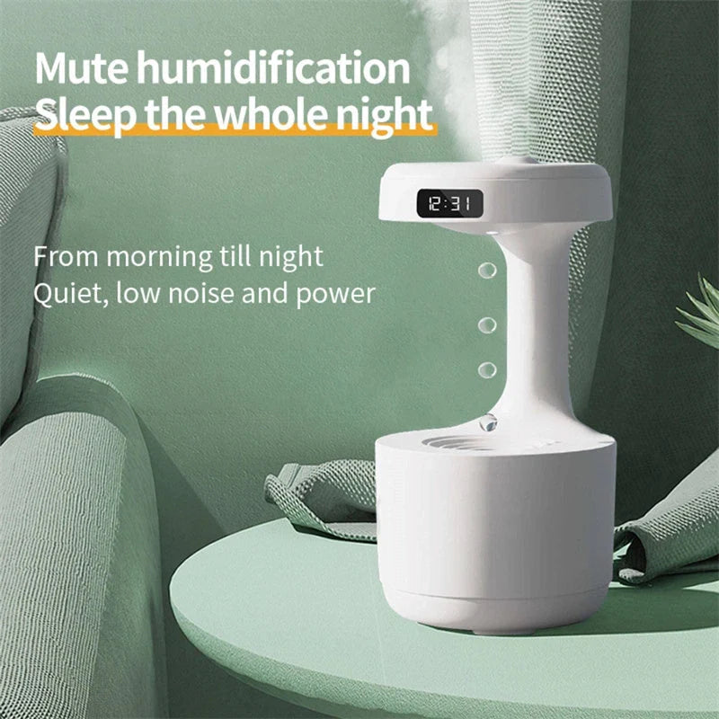 Anti-gravity humidifier with LED display and aroma diffuser in white, green, and black