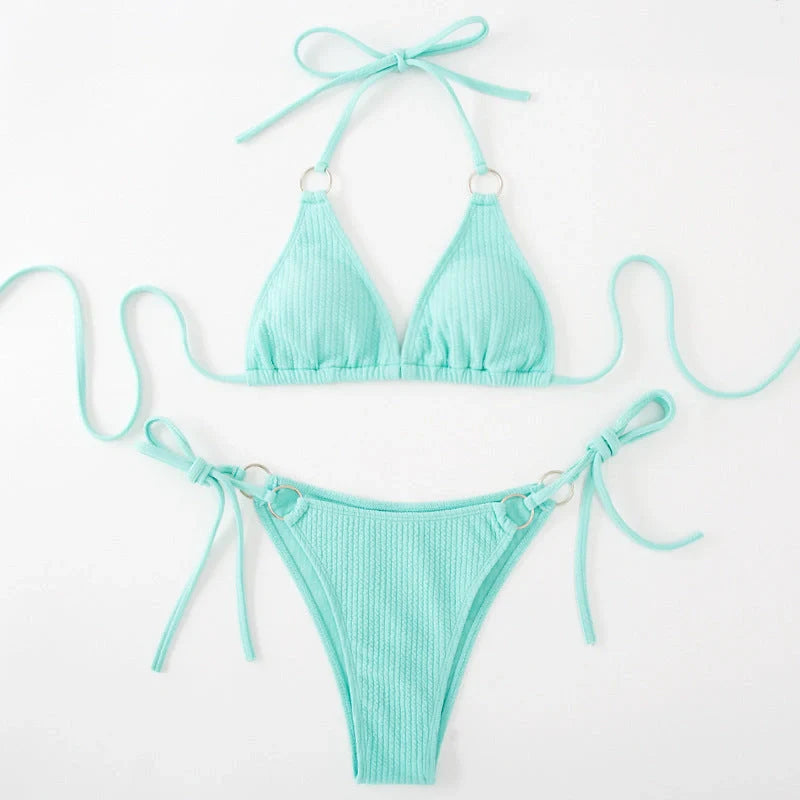 Women's bandage style bikini set with side tie detail in various colours
