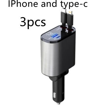 Ultra-Fast 100W Car Charger with Retractable Cable and Adjustable Connector for Rapid Smartphone, Tablet, and Laptop Charging