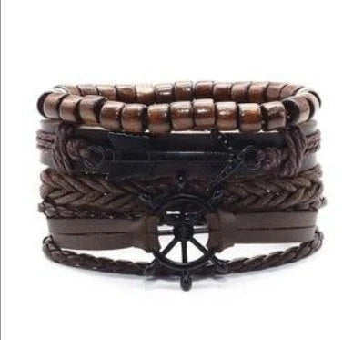Men's genuine leather vintage braided bracelet with adjustable closure