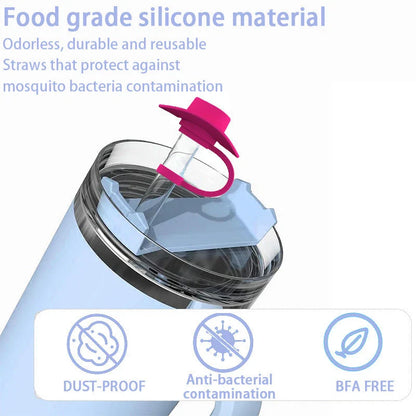 Premium straw covers in charming cowboy hat design, made of food-grade silicone for durable and reusable protection of your drinks