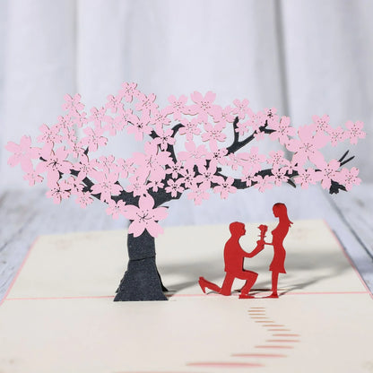 Elegant 3D pop-up wedding and anniversary greeting cards with laser-cut designs in a variety of romantic themes