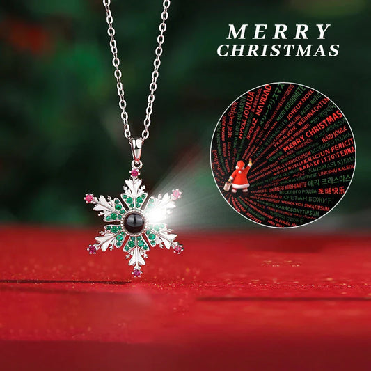 Elegant Snowflake Projection Necklace with Copper Chain and Festive Holiday Design