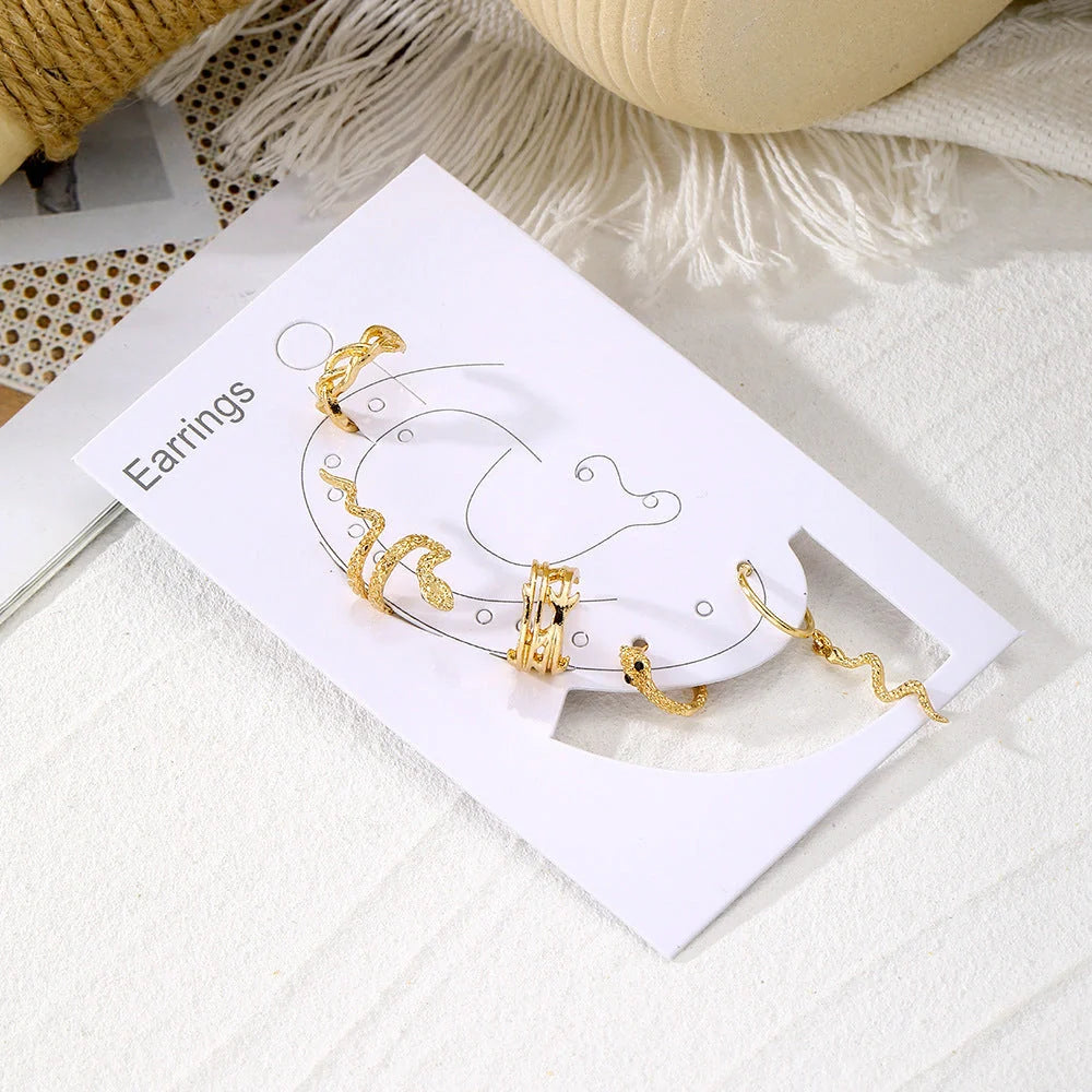 Gold plated snake clip earrings for women, no piercing required, punk style jewellery