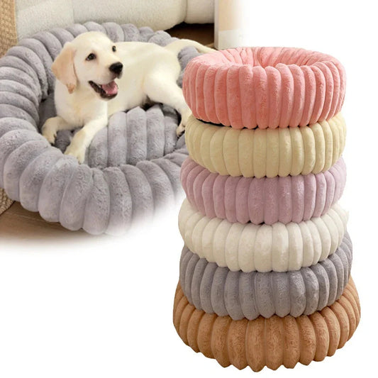 Plush round pet kennel for dogs, available in multiple colours and sizes for winter comfort