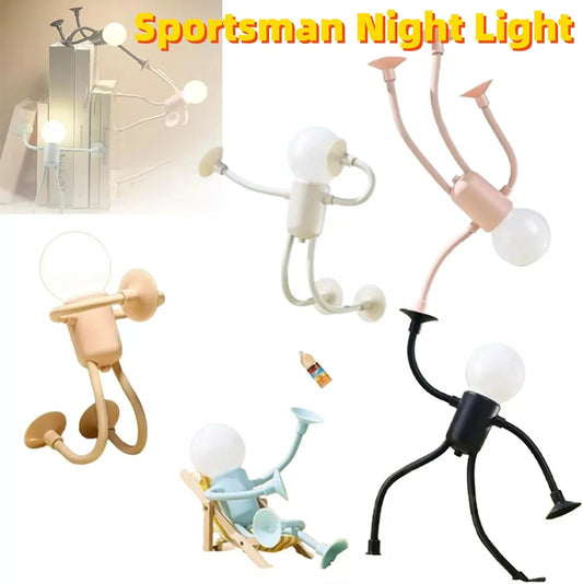Posable sportsman night light with suction cup for versatile desk lamp placement