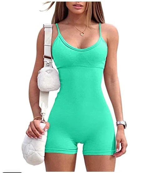 Premium workout jumpsuit with spaghetti straps, available in a variety of vibrant colors for an elevated fitness style
