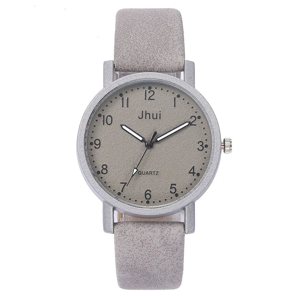 Stylish analog quartz watch for women with stainless steel clasp and PU leather strap in various colors