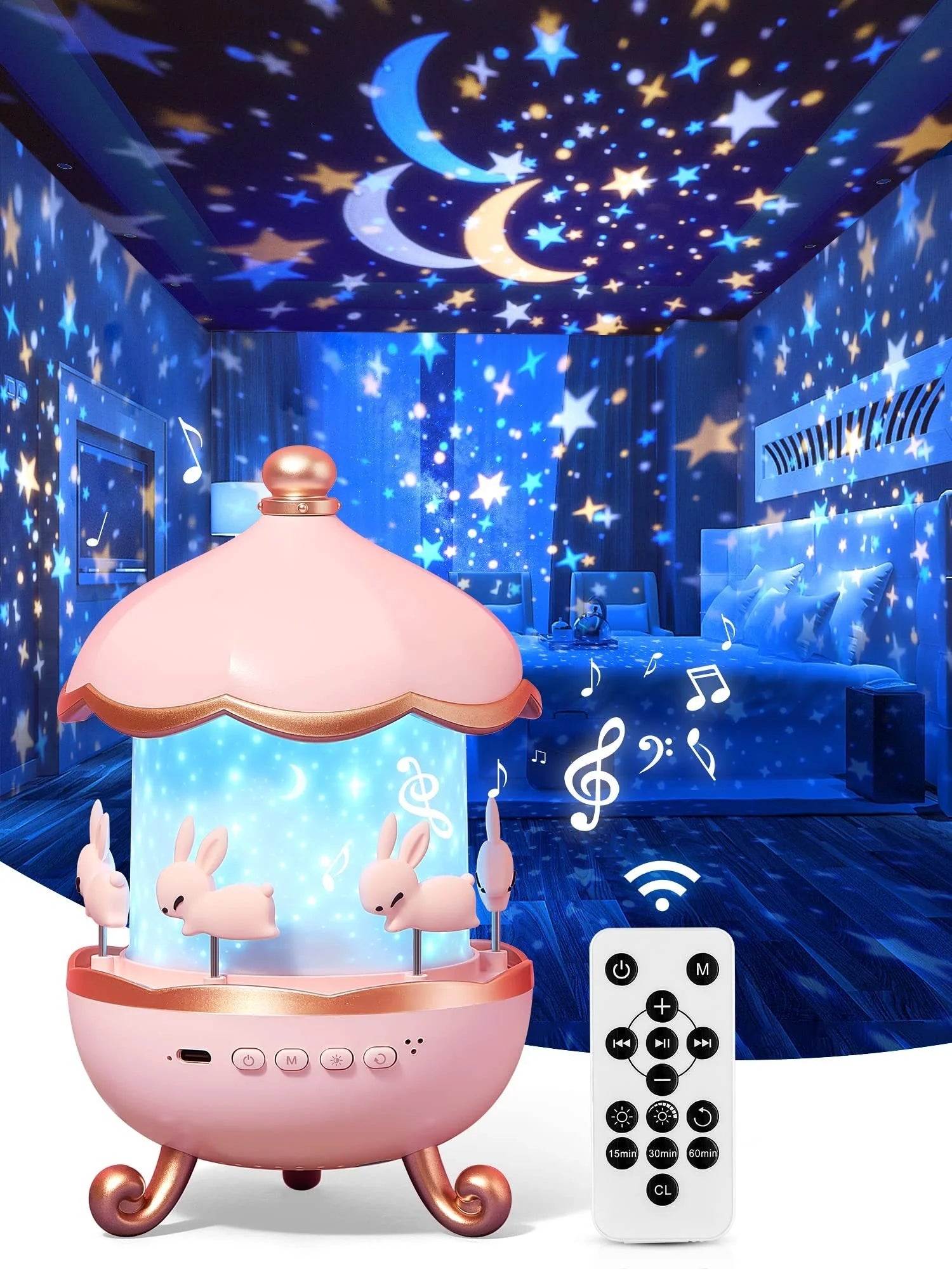 USB rechargeable space rotation night light projector for kids room with 12 films