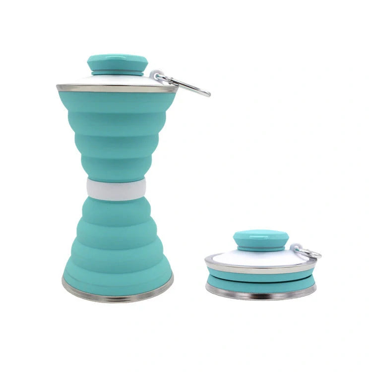 500ml foldable silicone water bottle in various colors with leak-proof lid