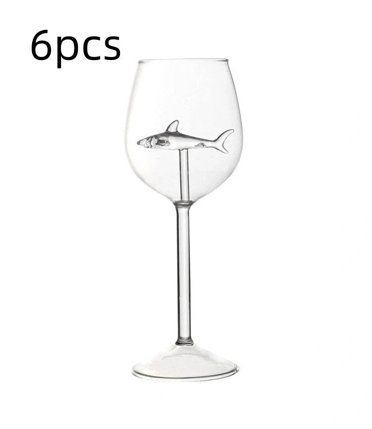 Lead-free crystal red wine glass with rotatable shark inside, clear design for elegant wine serving
