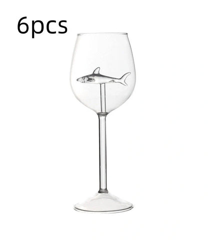 Lead-free crystal red wine glass with rotatable shark inside, clear design for elegant wine serving