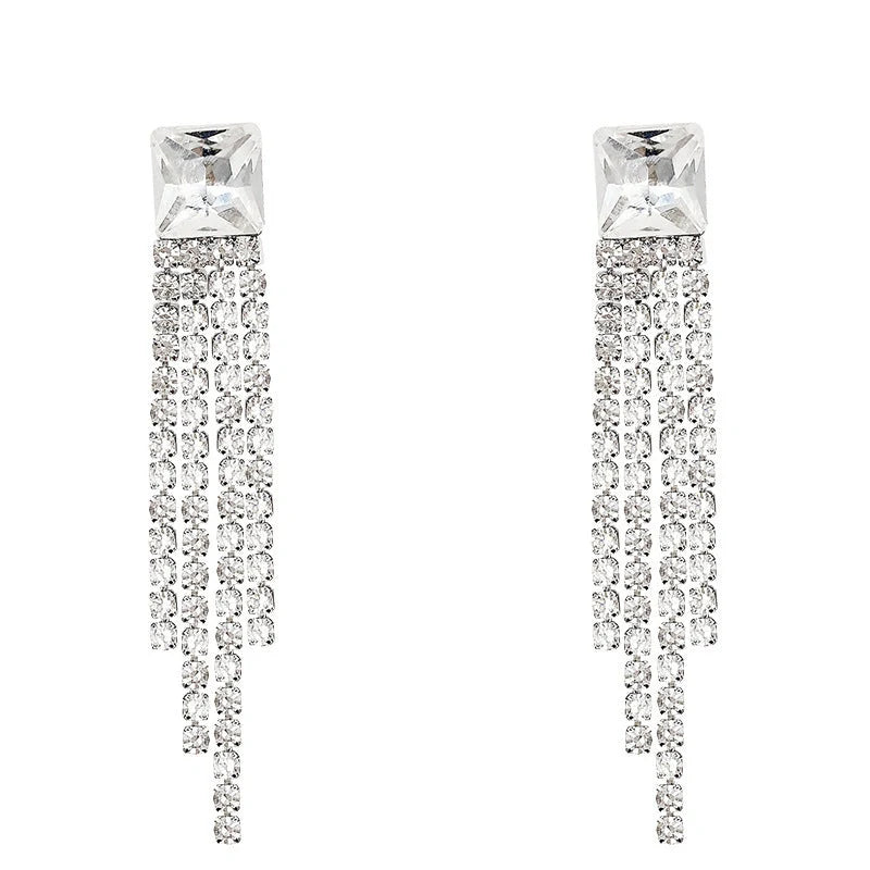 Sterling silver zircon fringe earrings for women, elegant and sparkling jewellery.