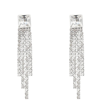 Sterling silver zircon fringe earrings for women, elegant and sparkling jewellery.