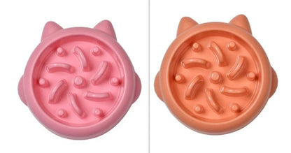 Pet slow feeder bowl in green, pink, or orange with anti-choking design