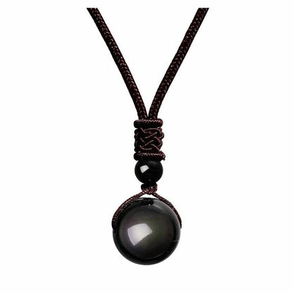 Stylish 16mm Natural Obsidian and Amethyst Pendant Necklace for Women and Men