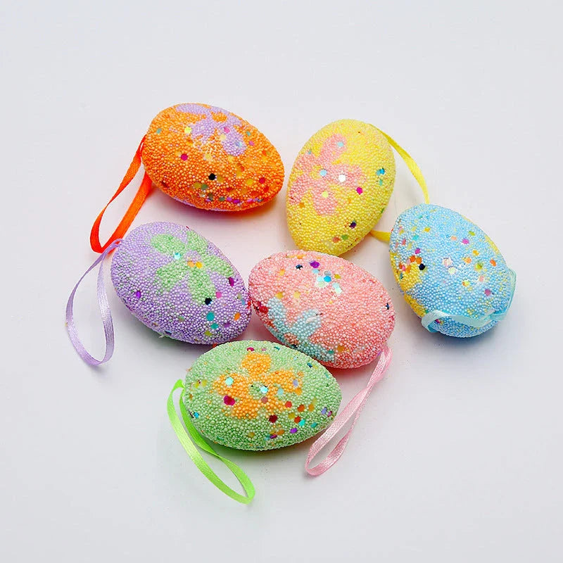 Colorful DIY Easter egg hanging decorations in various sizes and styles, perfect for springtime displays and celebrations.