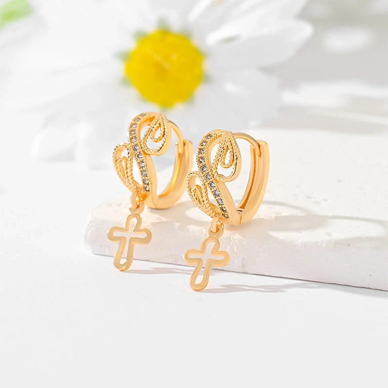 Gold-plated cross earrings in various colours for women