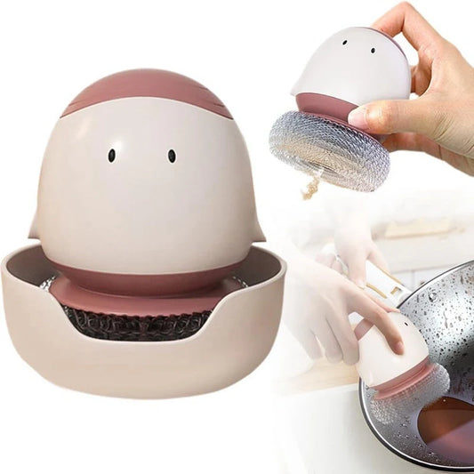 Automatic liquid filling dishwashing brush with cute chicken design and replaceable head