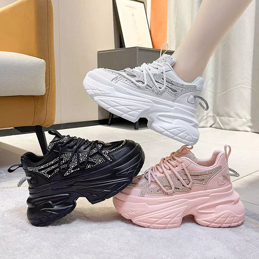 Women's Summer Mesh Breathable All-match Sneakers in black, white, and pink with mid heel