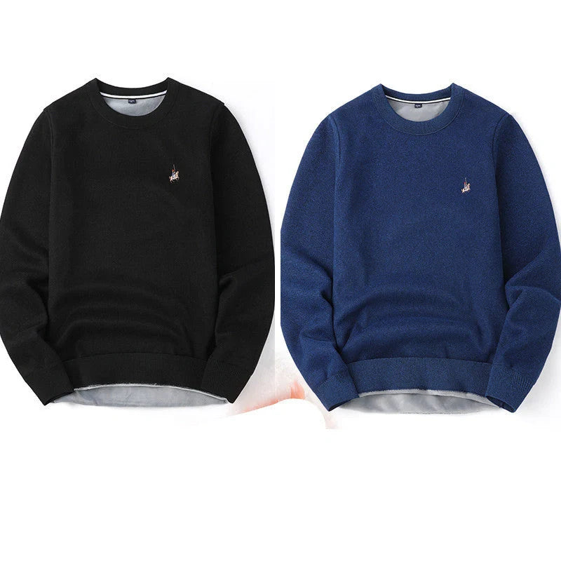 Men's navy blue velvet thickened winter sweater, regular fit, 100% polyester