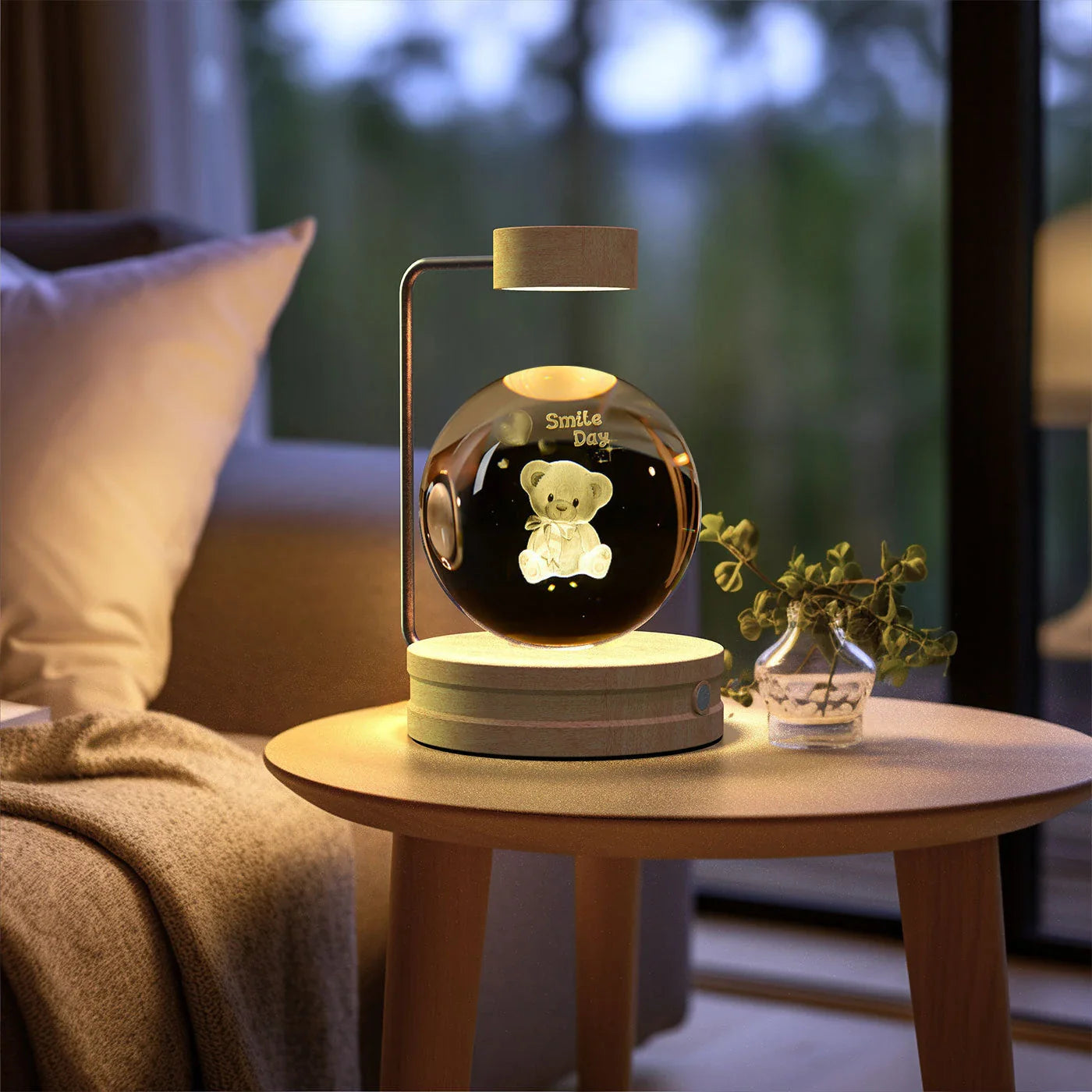 Enchanting crystal ball night light with cosmic designs, creating a warm and soothing ambiance in any room.