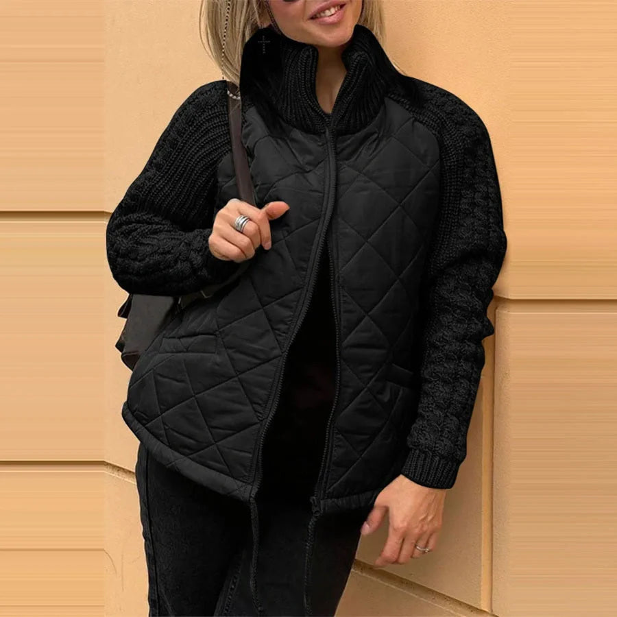 Stylish women's stand collar cotton jacket with pockets for winter warmth