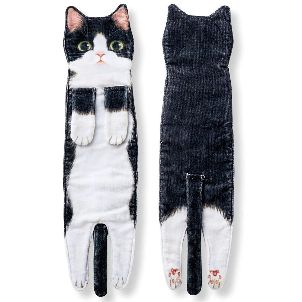 Cat-shaped hand towels in various colors for bathroom and kitchen use