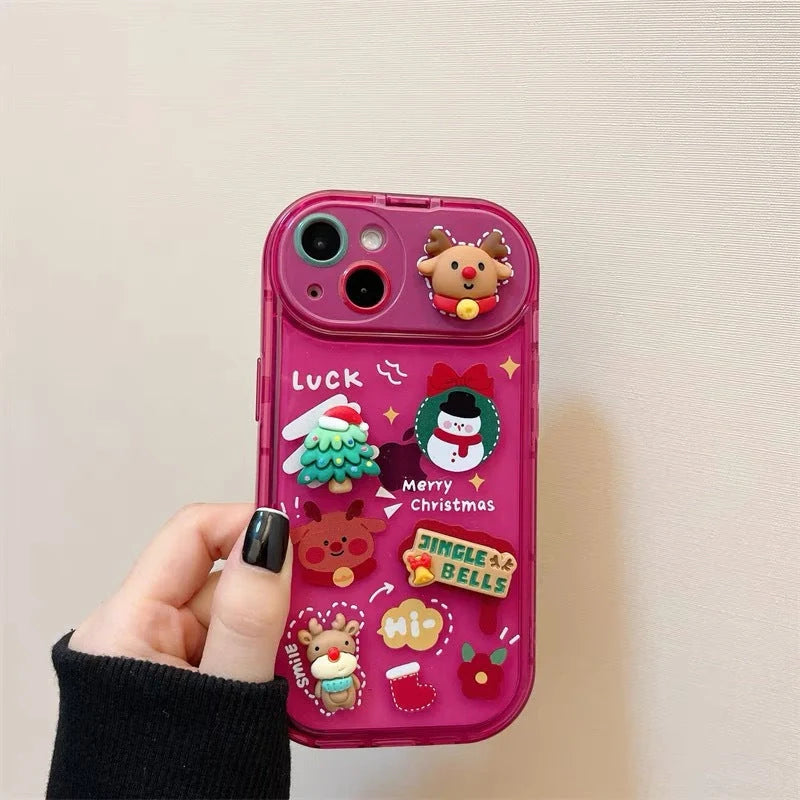 Festive Christmas Santa Claus Elk Hat Pendant Flip Phone Case for iPhone with 3D design