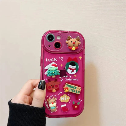 Festive Christmas Santa Claus Elk Hat Pendant Flip Phone Case for iPhone with 3D design